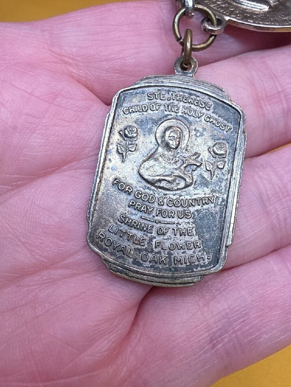 Vintage JFK Memorial & St Therese Shrine Medal Snake Chain Keychain 1960s